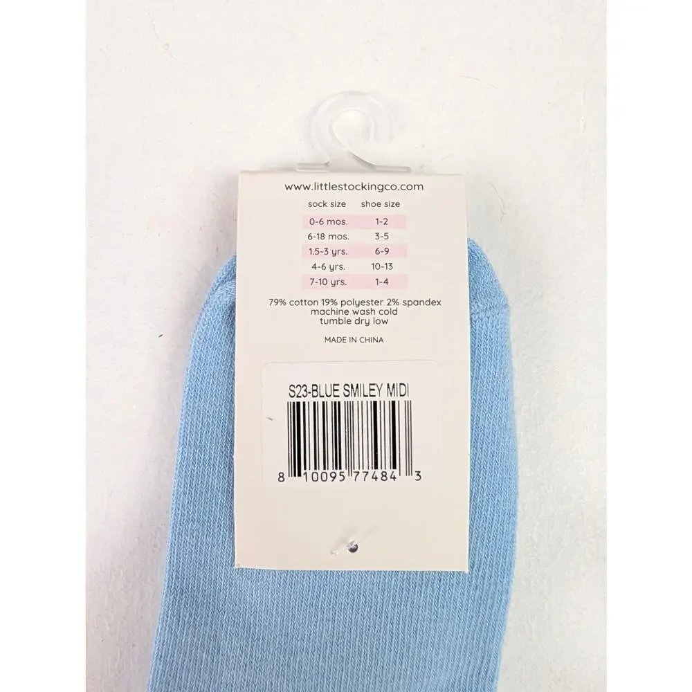 Little Stocking Girls 7-10Y Blue Smiley Midi Socks